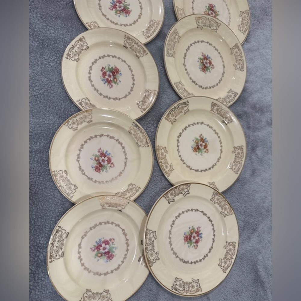 Paden City Pottery Floral Salad Plate 22K Gold Trim Ivory